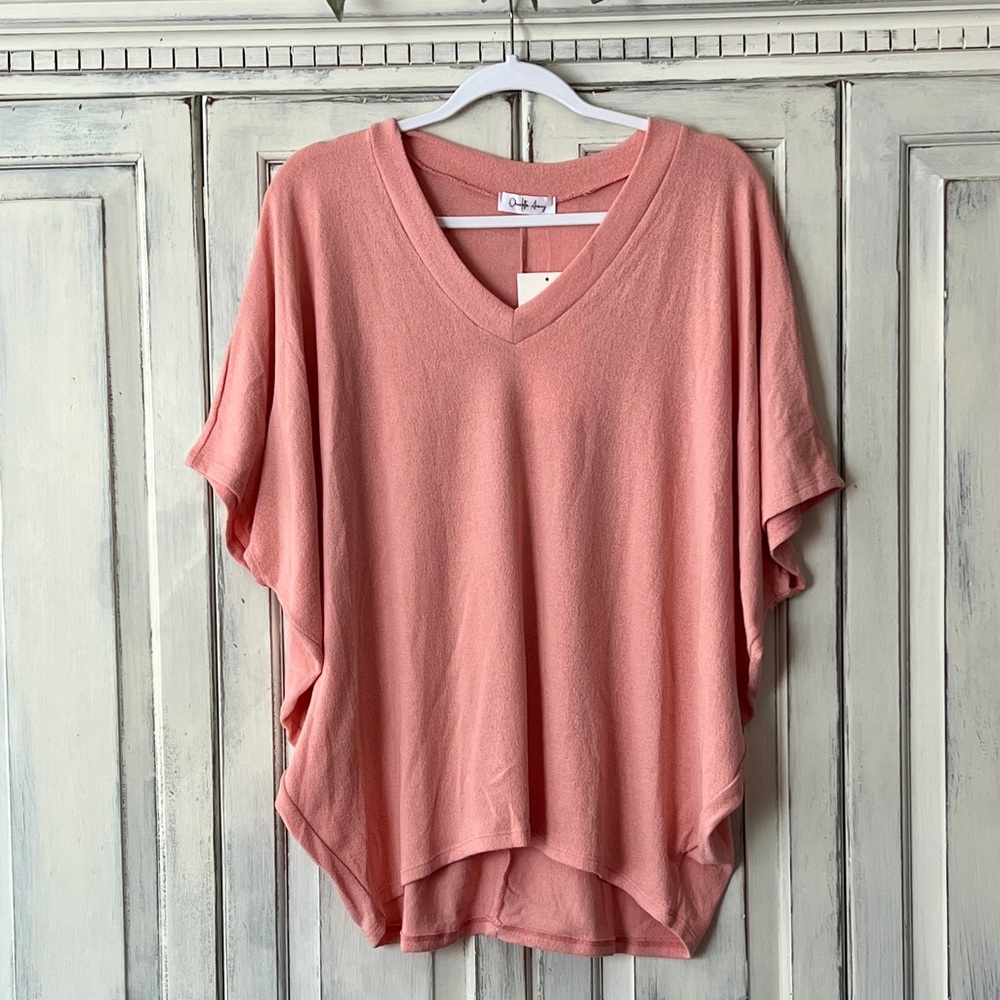🟠NWT CHARLOTTE AVERY Cocoon V-Neck Short Sleeve Top in Blush LG